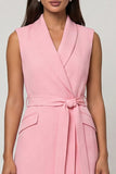 Robe de travail midi à revers en châle rose avec ceinture