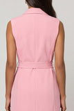 Robe de travail midi à revers en châle rose avec ceinture