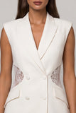 Robe de travail courte à revers à pointes blanches à poitrine bouble-poitrine en dentelle bouble-sheath