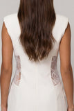 Robe de travail courte à revers à pointes blanches à poitrine bouble-poitrine en dentelle bouble-sheath