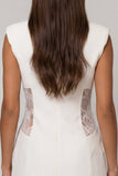 Robe de travail courte à revers à pointes blanches à poitrine bouble-poitrine en dentelle bouble-sheath