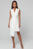 Robe de travail double boutonnage asymétrique à revers blanc