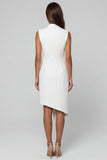 Robe de travail double boutonnage asymétrique à revers blanc