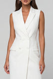 Robe de travail double boutonnage asymétrique à revers blanc