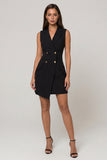 Robe de travail courte courte à revers noir à double boutonnage