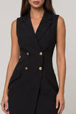 Robe de travail courte courte à revers noir à double boutonnage