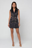 Robe de travail courte à pois à revers à pointes noire
