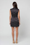 Robe de travail courte à pois à revers à pointes noire