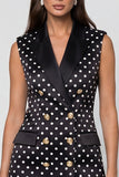 Robe de travail courte à pois à revers à pointes noire