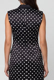 Robe de travail courte à pois à revers à pointes noire
