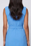 Robe de travail courte bleue à revers avec ceinture