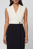 Robe de travail midi à revers en châle noir et blanc