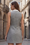 Robe de travail courte à pois gris à revers cranté