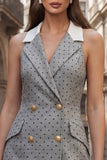 Robe de travail courte à pois gris à revers cranté
