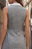 Robe de travail courte à pois gris à revers cranté