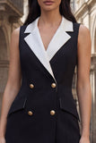 Robe de travail courte courte à revers noir à double boutonnage