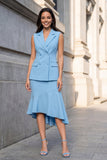 Robe de travail asymétrique en deux pièces à revers blancs à crante