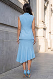 Robe de travail asymétrique en deux pièces à revers blancs à crante