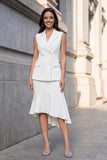 Robe de travail asymétrique en deux pièces à revers blancs à crante