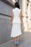 Robe de travail asymétrique en deux pièces à revers blancs à crante