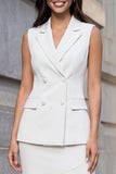 Robe de travail asymétrique en deux pièces à revers blancs à crante