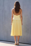 Robe de travail midi jaune jaune à simple boutonnage plissé