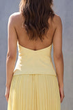 Robe de travail midi jaune jaune à simple boutonnage plissé