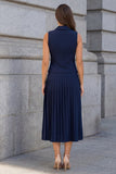 Robe de travail en deux pièces plissée à simple boutonnage bleu marine à deux branches