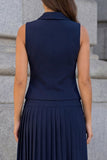 Robe de travail en deux pièces plissée à simple boutonnage bleu marine à deux branches