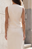 Robe de travail ivoire à col en V simple boutonnage en 2 pièces avec fente