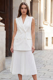 Robe de travail plissée en deux pièces plissée en revers blanc, plissée en deux pièces