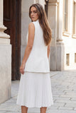 Robe de travail plissée en deux pièces plissée en revers blanc, plissée en deux pièces