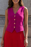 Robe de travail plissée en 2 pièces à col en V rouge en fuchsia et en ligne A