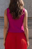 Robe de travail plissée en 2 pièces à col en V rouge en fuchsia et en ligne A