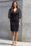 Robe de travail midi noire à manches 3/4 à manches