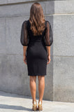 Robe de travail midi noire à manches 3/4 à manches