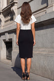 Robe de travail noire et blanche à manches courtes à manches courtes, col en V
