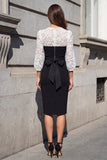 Robe de travail en dentelle noire et blanche à manches 3/4
