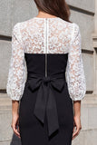 Robe de travail en dentelle noire et blanche à manches 3/4
