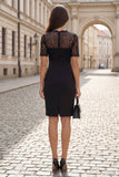 Robe de travail noire à manche courte à manches courtes en dentelle