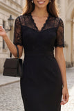 Robe de travail noire à manche courte à manches courtes en dentelle