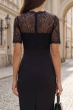 Robe de travail noire à manche courte à manches courtes en dentelle