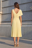 Robe de travail midi à col jaune asymétrique plissée A Line