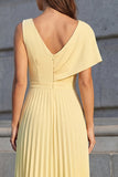 Robe de travail midi à col jaune asymétrique plissée A Line