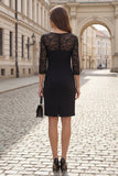 Robe de travail midi en dentelle bodycon à manches 3/4 noire
