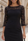 Robe de travail midi en dentelle bodycon à manches 3/4 noire