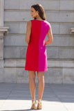 Mini-robe de travail bodycon sans manches en fuchsia et rouge