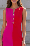 Mini-robe de travail bodycon sans manches en fuchsia et rouge