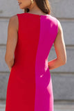 Mini-robe de travail bodycon sans manches en fuchsia et rouge
