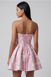 Robe de mini-retour à la maison à volants A-Line Jacquard rose Sweetheart avec un nœud